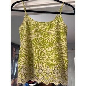 Anthropologie only hearts tank top green tan cut out boho cropped leaf pattern